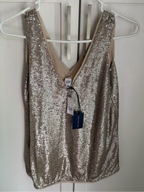 GAP Sequin V-Neck Tank Top in Champagne